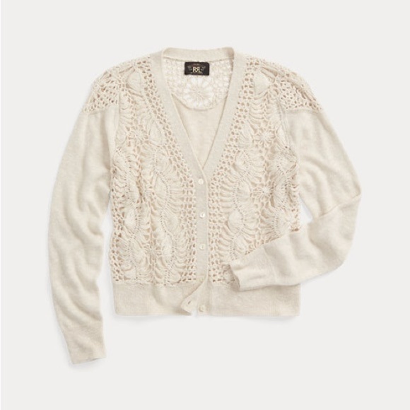 RRL Ralph Lauren Crochet-Paneled Cardigan - Picture 4 of 11